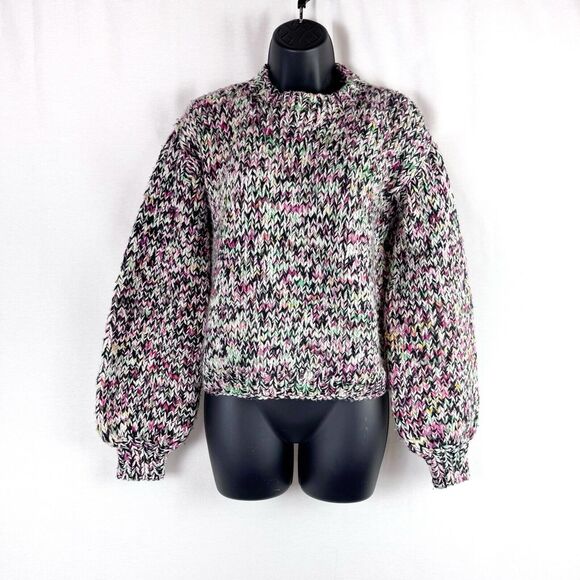 Ulla Johnson Rhea Multicolor Chunky Knit Sweater with Puff Sleeves Crew Neck XS - Picture 3 of 9